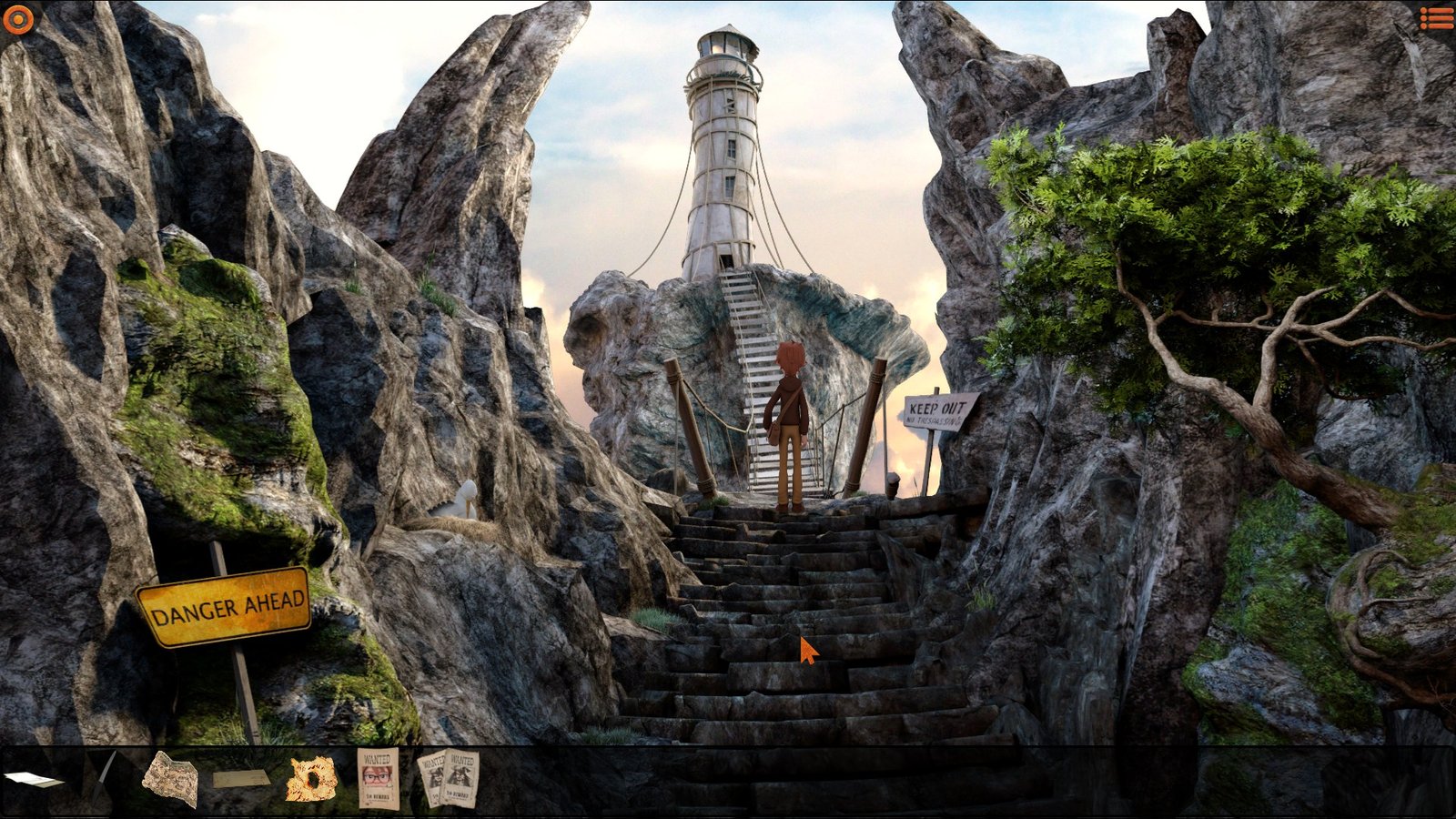 Willy climbing stairs to a lighthouse
