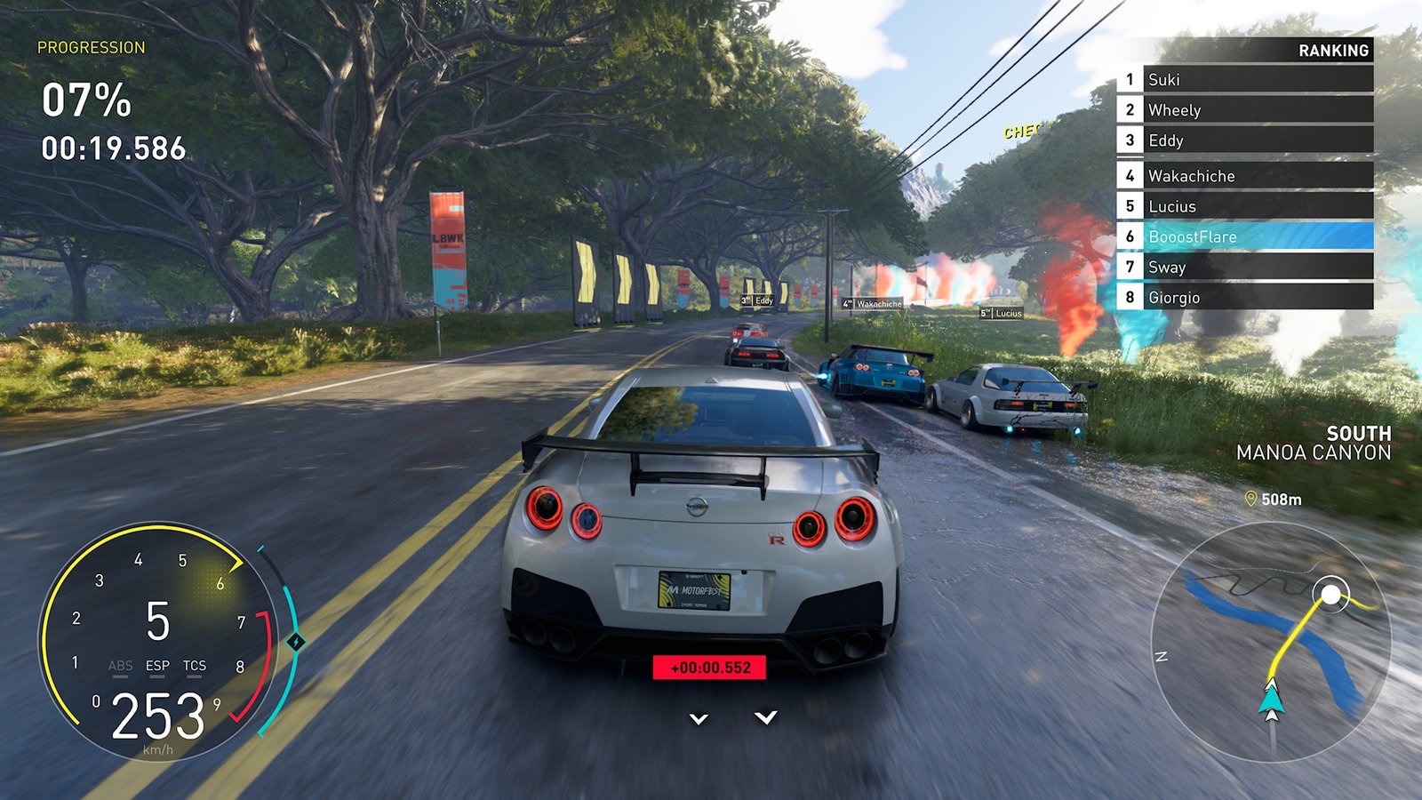 Nissan Skyline GTR in a race with additional JDM cars in view