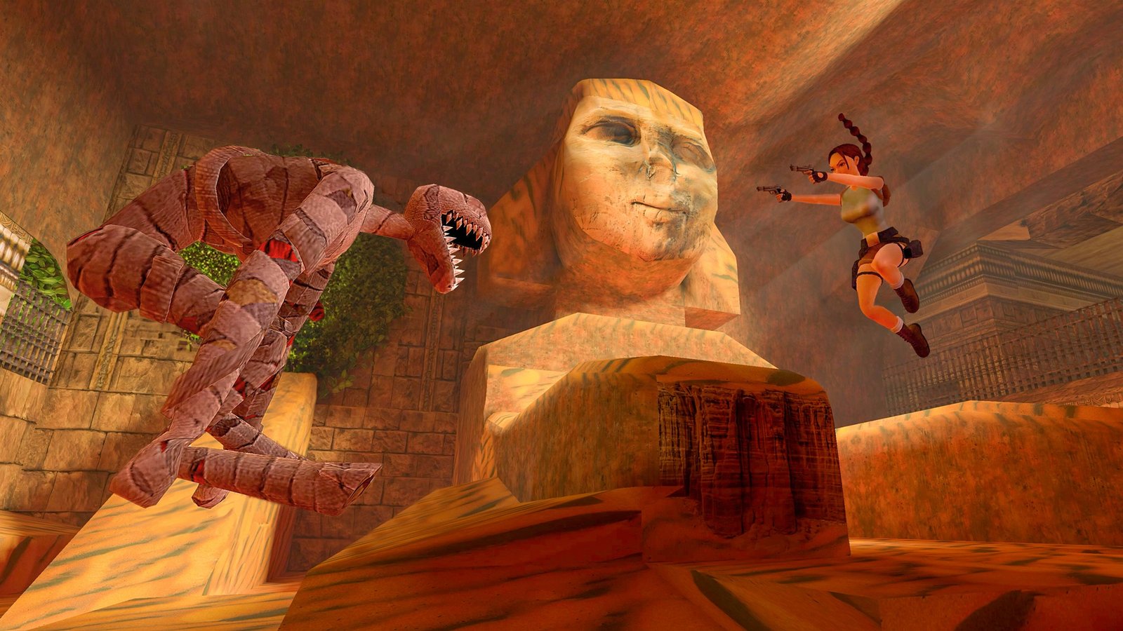 Laura attacking a mummy inside a Egyptian tomb