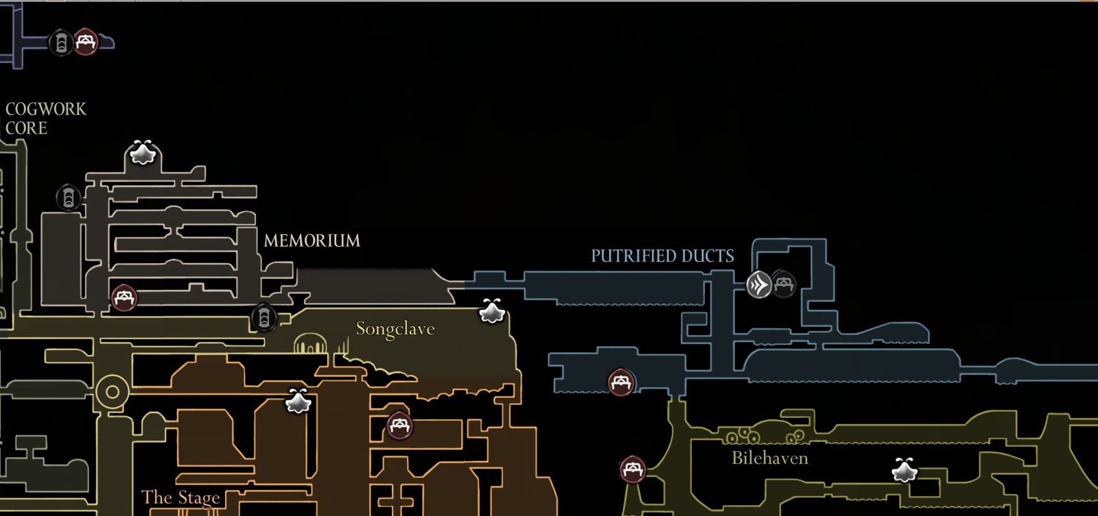 Hollow Knight: Silksong Putrified Ducts Map Guide