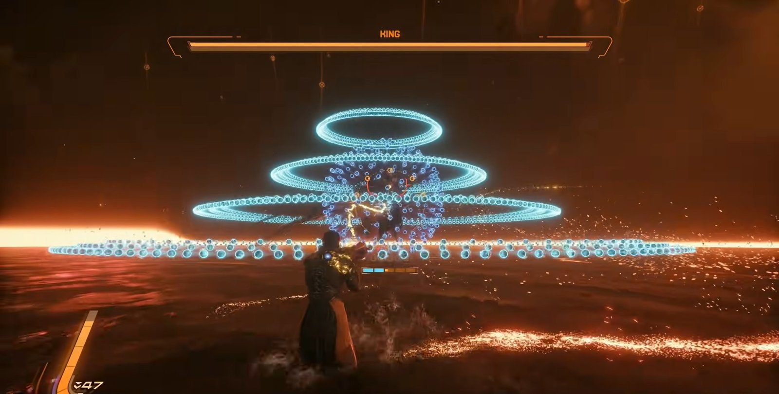 Blue orb attack by King