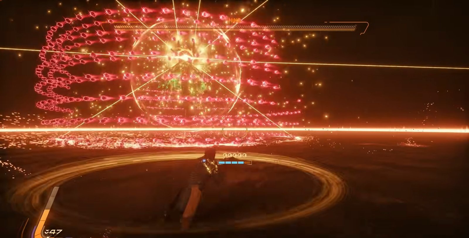 Red and yellow orb attack by King