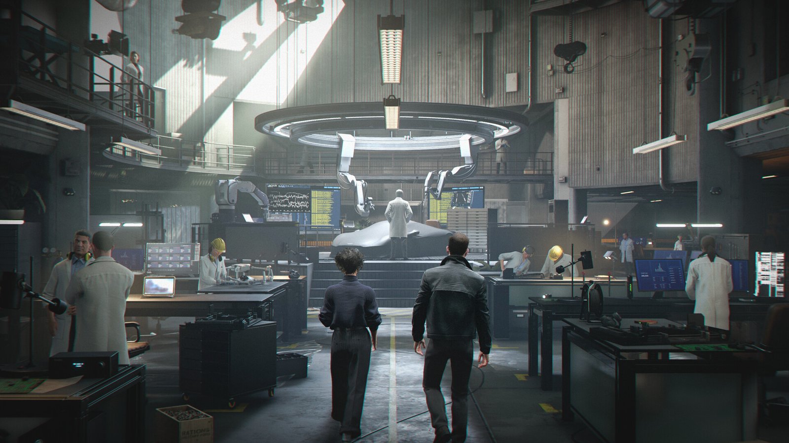 Agent Q lab with James Bond and Moneypenny