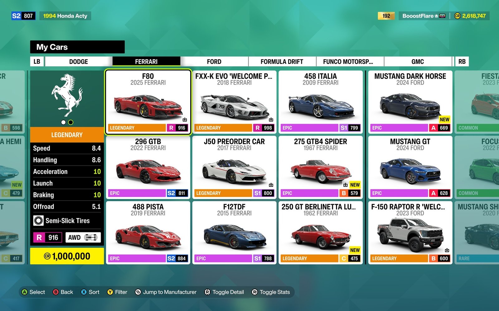 Ferrari lineup in FH6